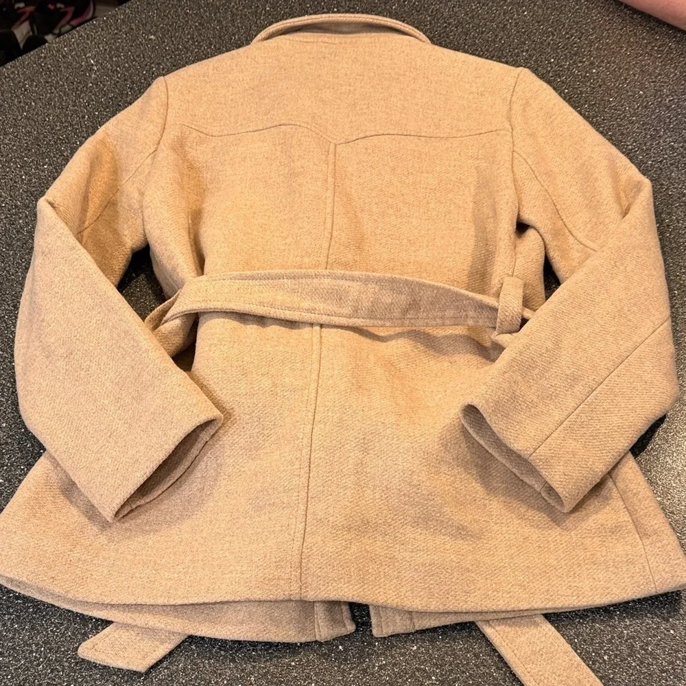 Women's A Loves A Wool Blend Belted tan Coat - size Medium